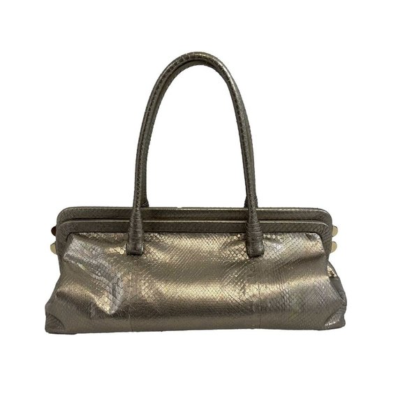 Bottega Veneta - Silver Iridescent Python Skin Top Handle Shoulder Bag - Picture 13 of 16